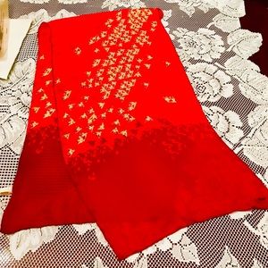 CARTIER NEW RED SILK BIRDS IN FLIGHT PRINT SCARF
